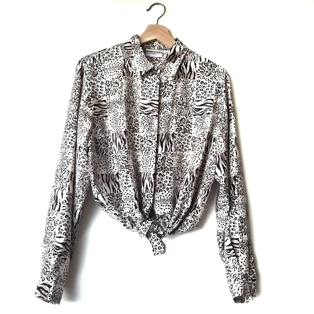 Vintage Alfred Dunner Silky Animal Print Button Up